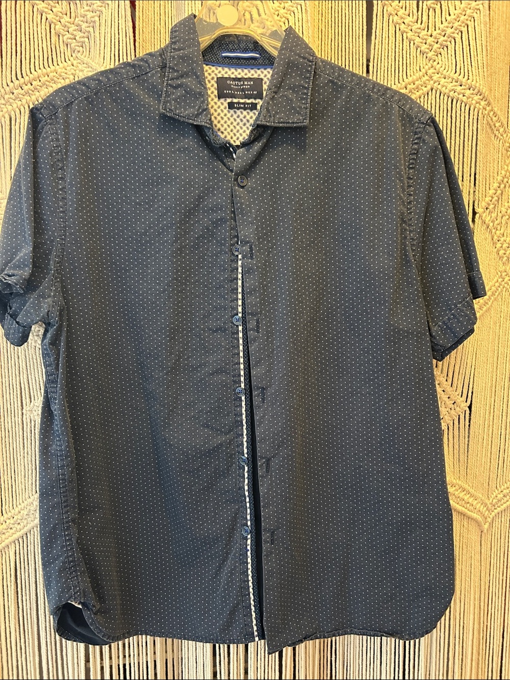 Cactus Navy Short-Sleeve Dot Print Button-Down Shirt